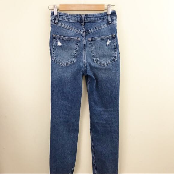 We The Free People High Waist Slim Ripped Stretch Ankle Cropped blue jeans 27 - Picture 8 of 14